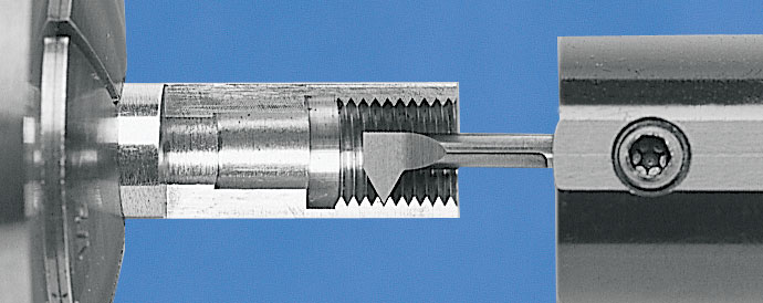 Standard Elliptical Neck and 5/16 Shank 0.312 Minimum bore 12 Threads per inch 1.000 Reach THINBIT AT51B12RE TiAlN Coated Solid Carbide Acme Threading Tool