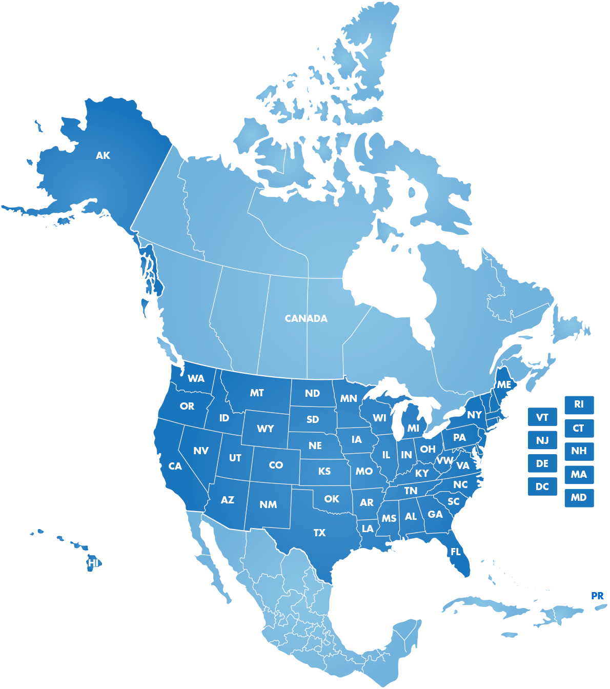 North America map of distributors